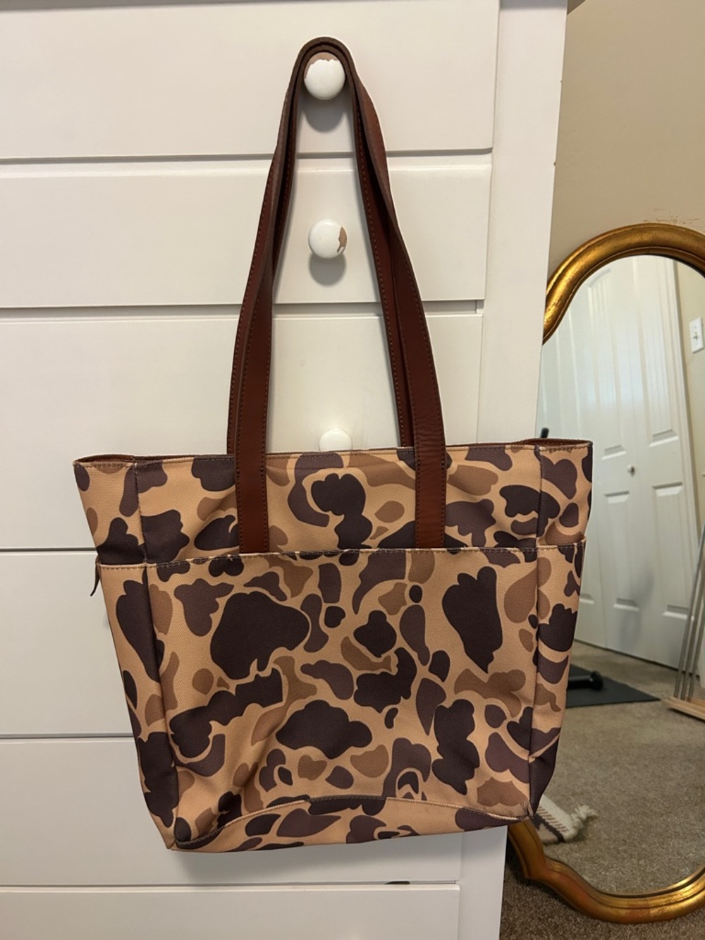 Brown Camo Tote Bag with Dark Brown Handles